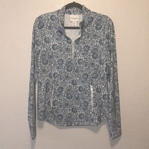 Laura Ashley Blue Floral Quarter Zip Kangaroo Pocket Pullover Jacket L